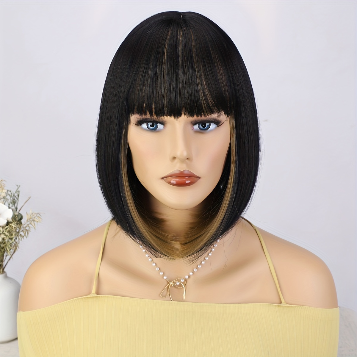 Mixed Color Short Bob Wigs Bangs Straight Hair Wigs Women Temu