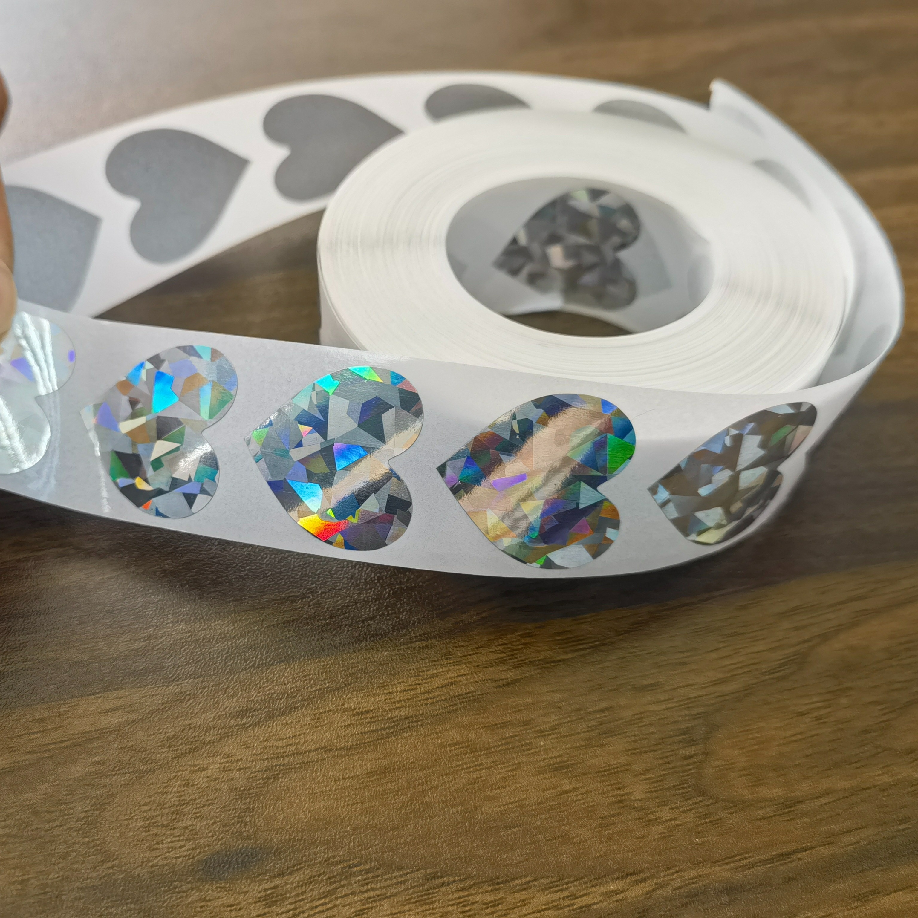 Image of Holographic Shiny Scratch Off Stickers Self-adhesive Scratch Off Labels, Heart Shape 300pcs Per Roll, Used For Scratch Off Cards, Coupons, , Wedding Event Gift Cards, Game Cards