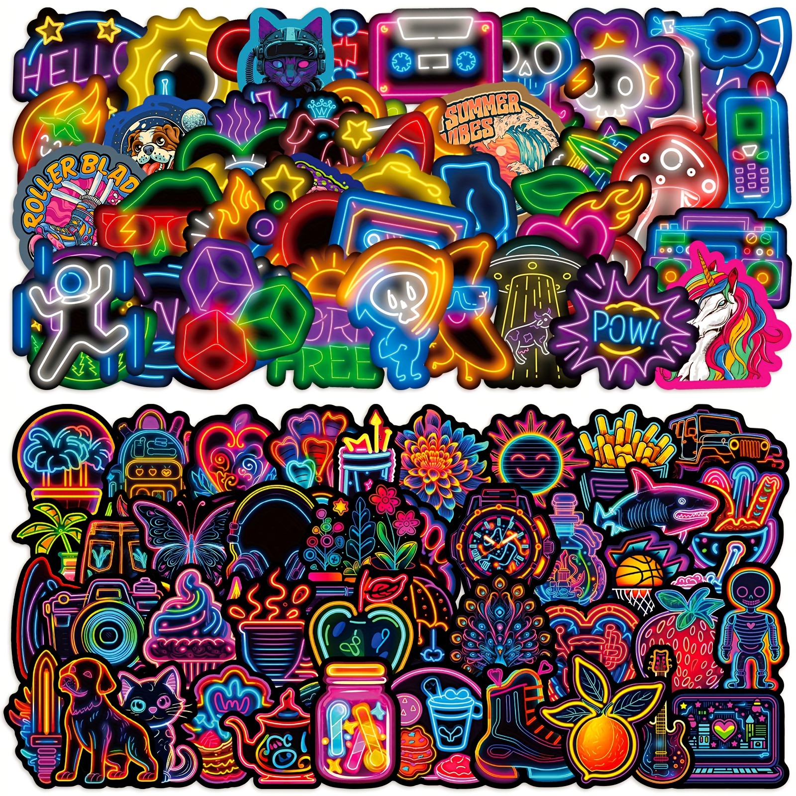 Cool Neon Doodle Sticker Pack Water Bottle Stickers Stickers - Temu  Philippines