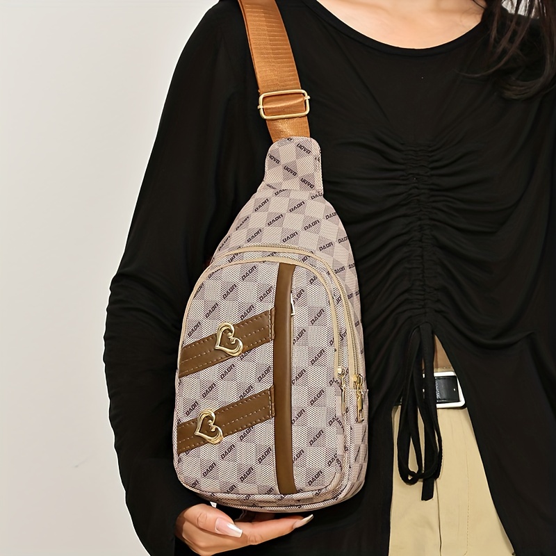 Retro Checkerboard Pattern Sling Bag, Heart Decor Chest Bag, Multi Pockets  Crossbody Bag - Temu