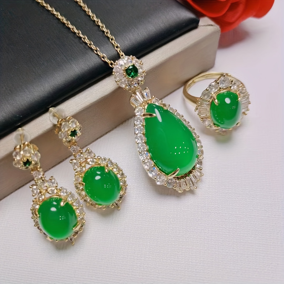 Exquisite Green Copper Bridal Jewelry Set with Elegant Accessories