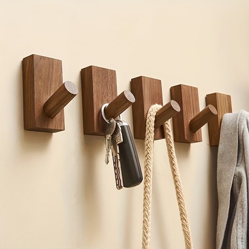 Wall Coat Hook Rack - Set of 2 - Walnut Wood Black Square Metal Hooks for  Hanging Coats - Hat Hooks for Wall - Hat Hangers for Wall Hooks