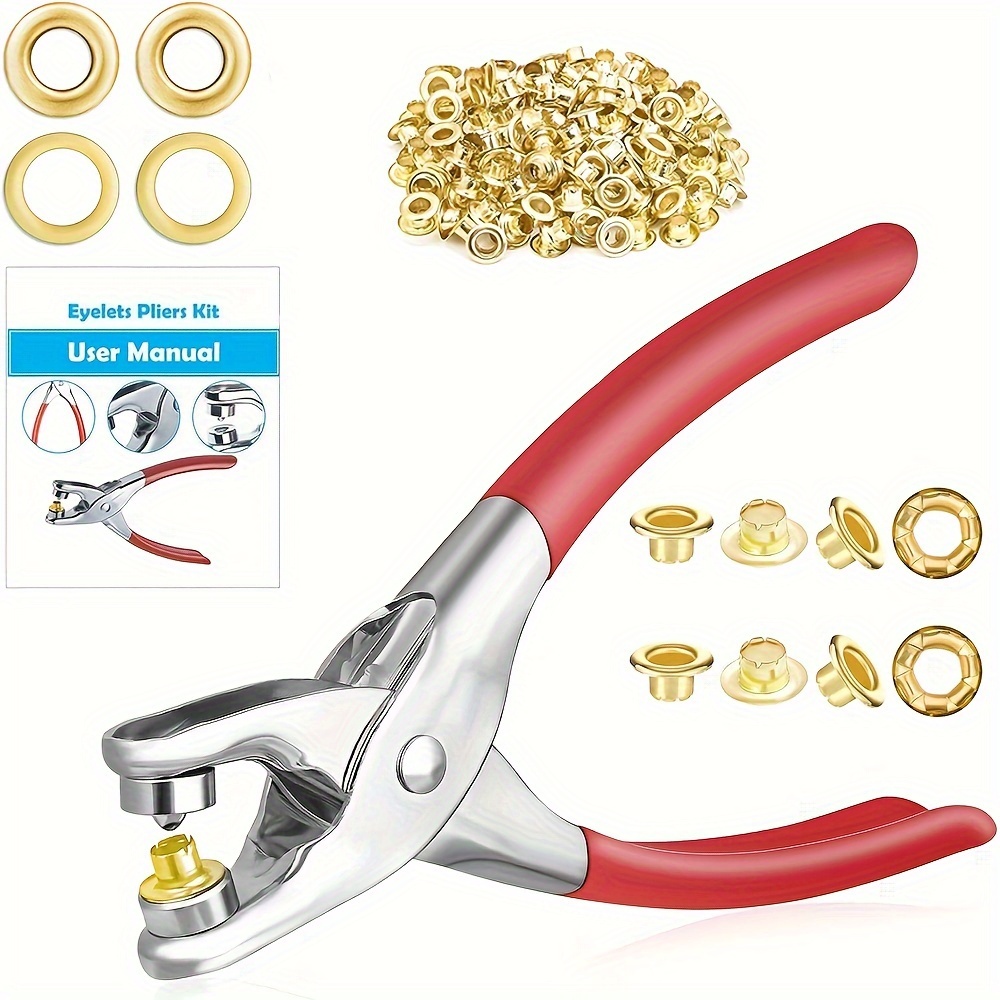 Grommet Tool Kit With 100 Metal Eyelets With Washers In Gold - Temu