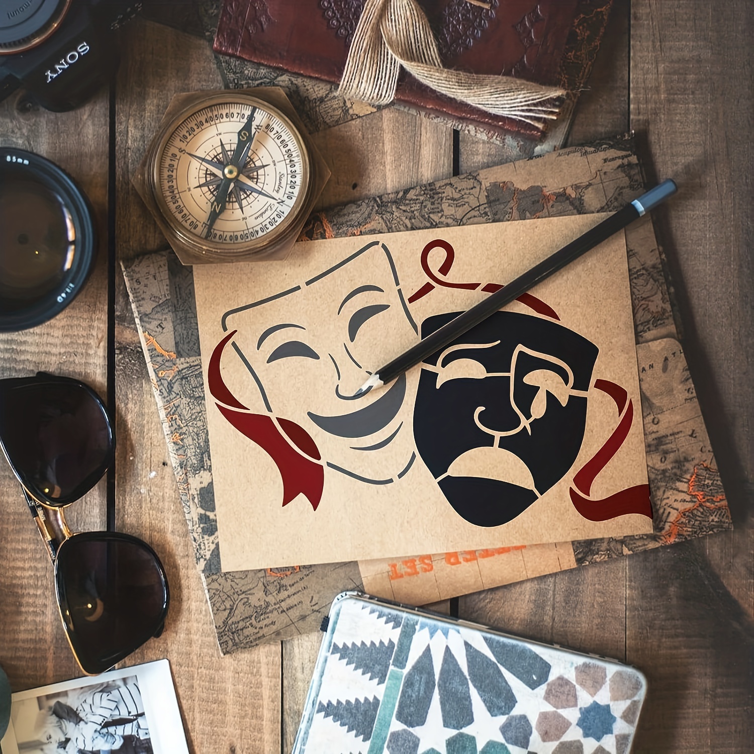 Theater Masks Stencil Reusable Theatre Drama Comedy Style - Temu Belgium