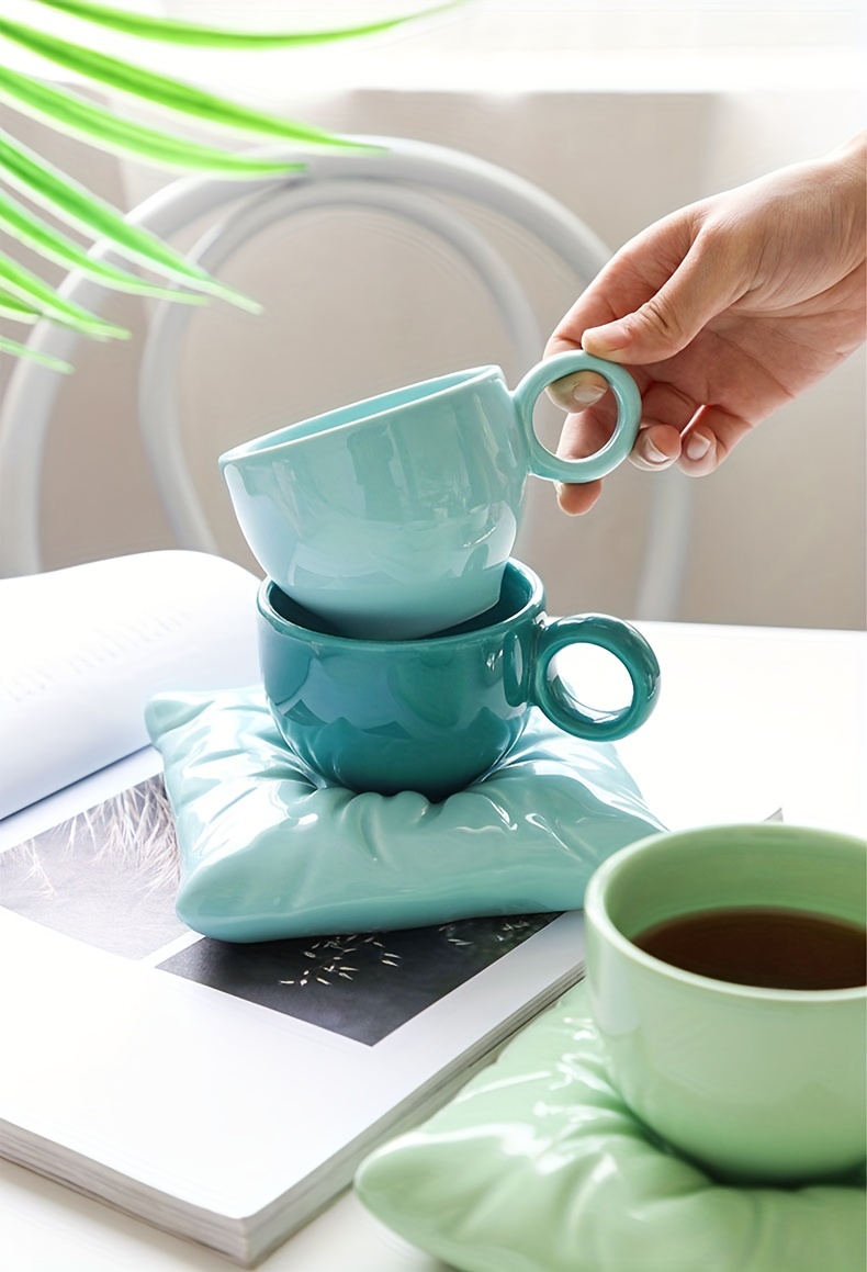 Ceramic Cloud Coffee Mug With Sunflower Saucer Cute Coffee - Temu