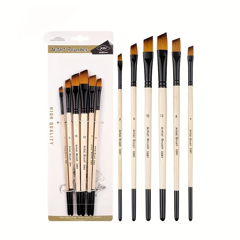 6pcs Wooden Paint Brush Set Acrylic Painting Brushes Kit Artist