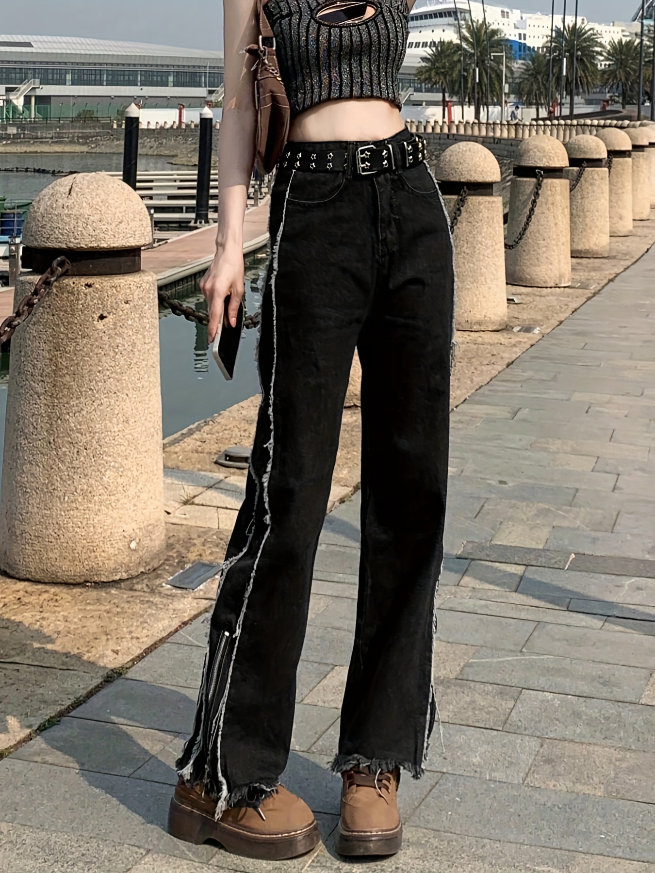 Multi pocket Cargo Jeans Side Zipper Streetwear Slim Fitted - Temu