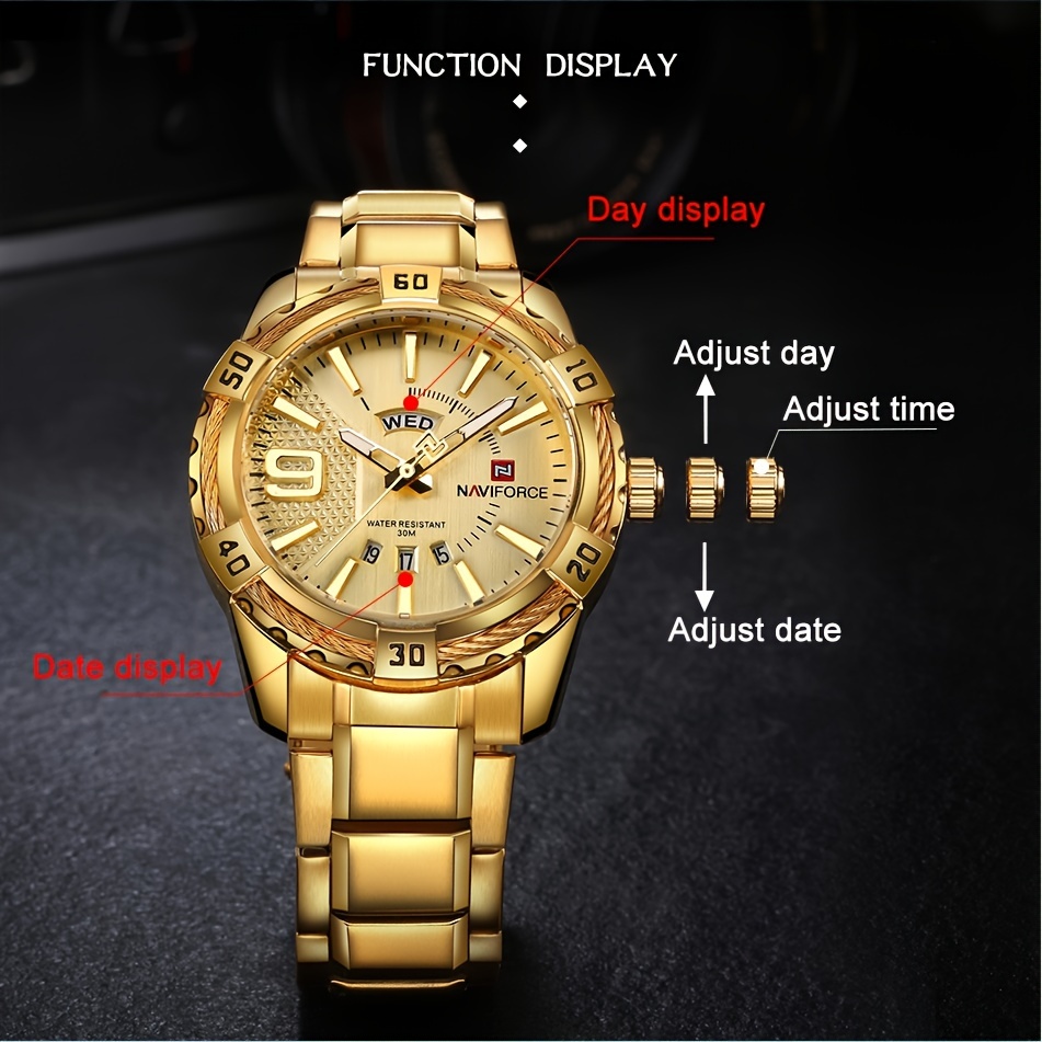 analog watch with date and day display