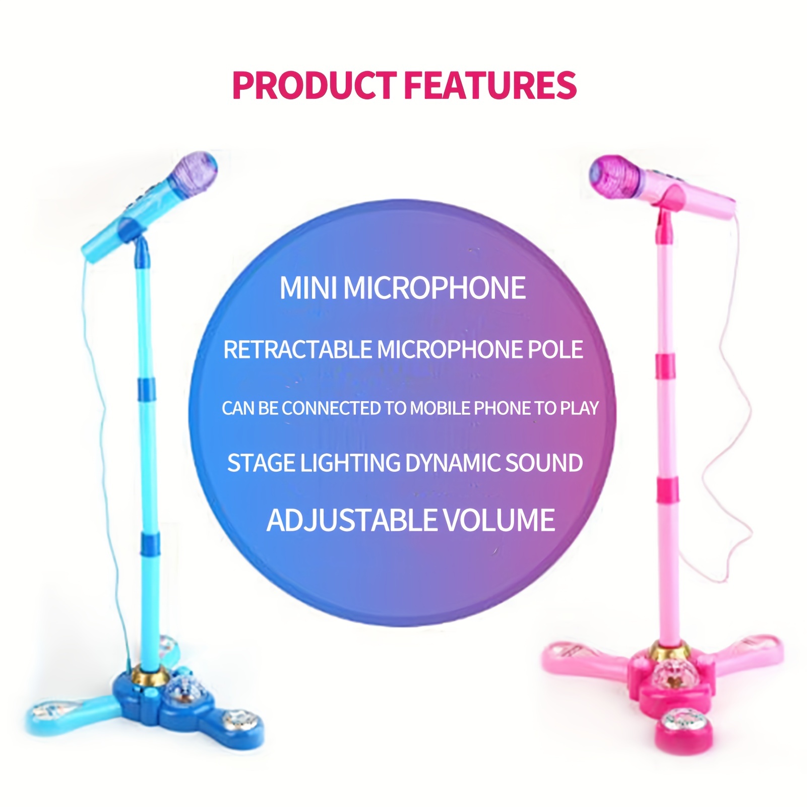 DRULINE Microphone pour enfant - Microphone sur pied - Jouet pour enfants -  Cadeau pour fille - Plastique - Violet/rose/