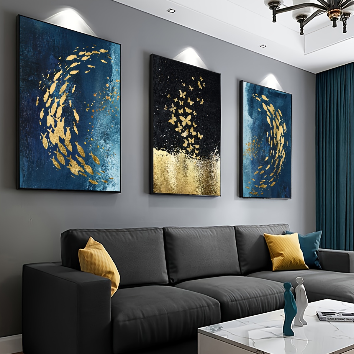 Water Color Fish Group Wall Art Canvas Posters Golden Fish - Temu