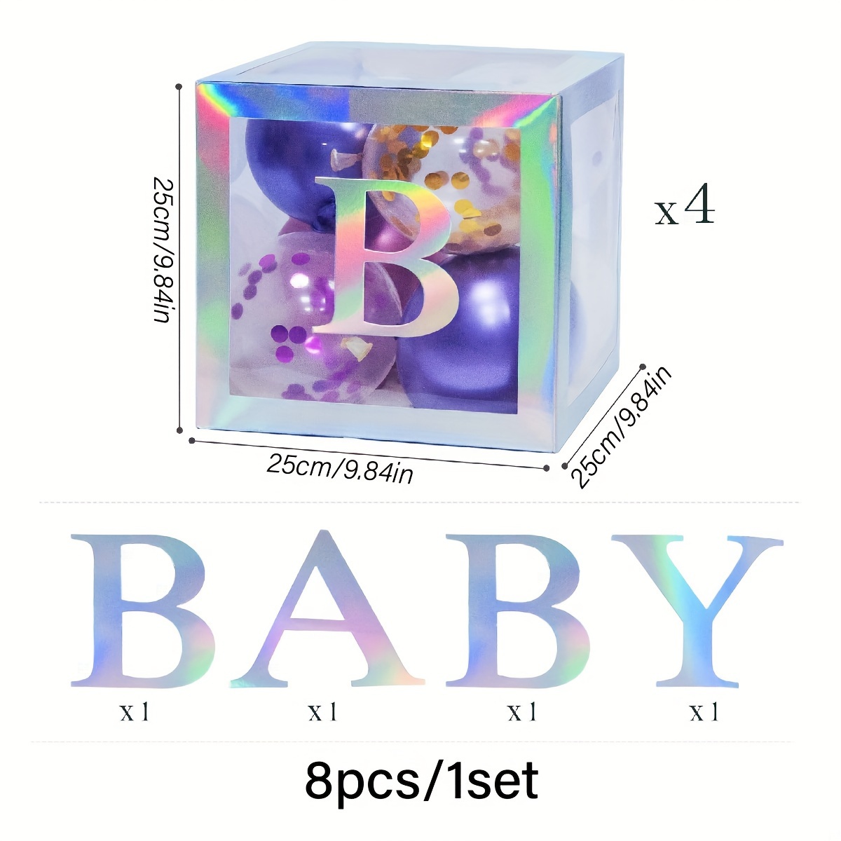 Caja transparente con letras para Baby Shower, caja de globos con