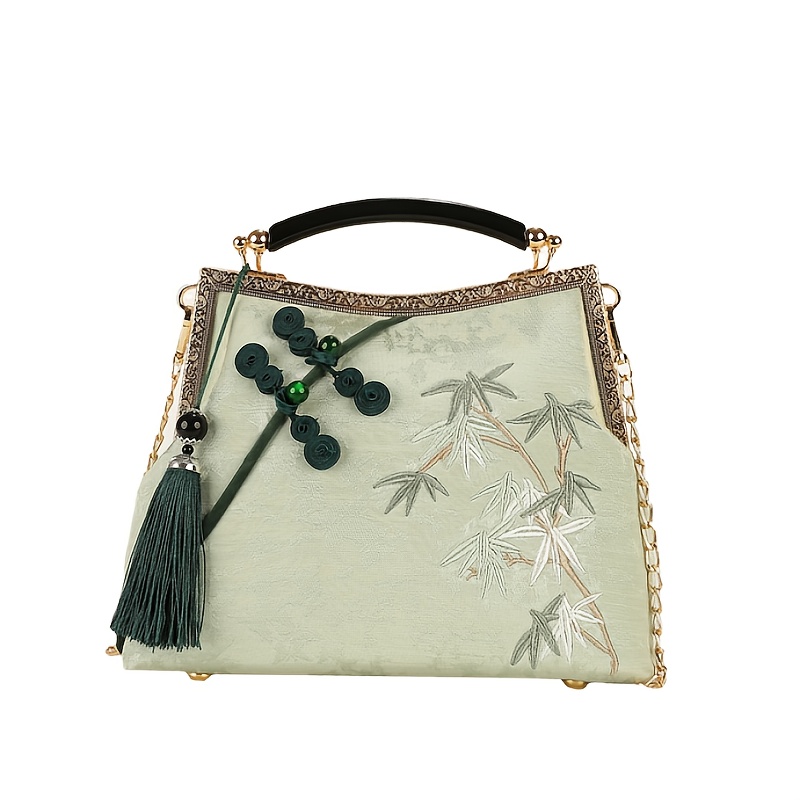 Vintage Chinese Style Handbag, Crane Pattern Clutch Purse, Hanfu ...