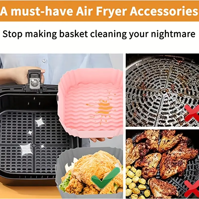 1pc 2pcs 4pcs Air Fryer Liners Silicone Air Fryer Liners 8 Inches For 4 To 7  Qt Reusable Air Fryer Pots Air Fryer Inserts For Oven Microwave Accessories  Multiple Color Matching