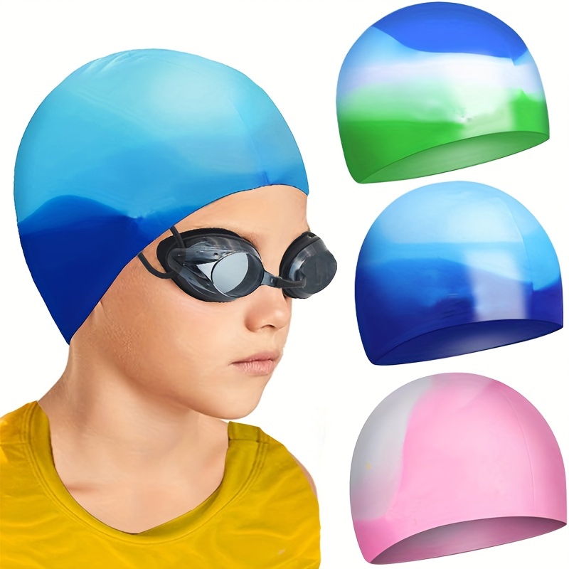 Gorro de natación de sirena de dibujos animados para niña, gorro de piscina  de silicona impermeable elástico con gafas de natación + tapón para los  oídos + bolsa