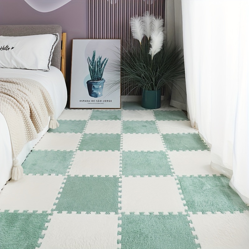 Plush Puzzle Foam Floor Mats Soft Interlocking Carpet - Temu