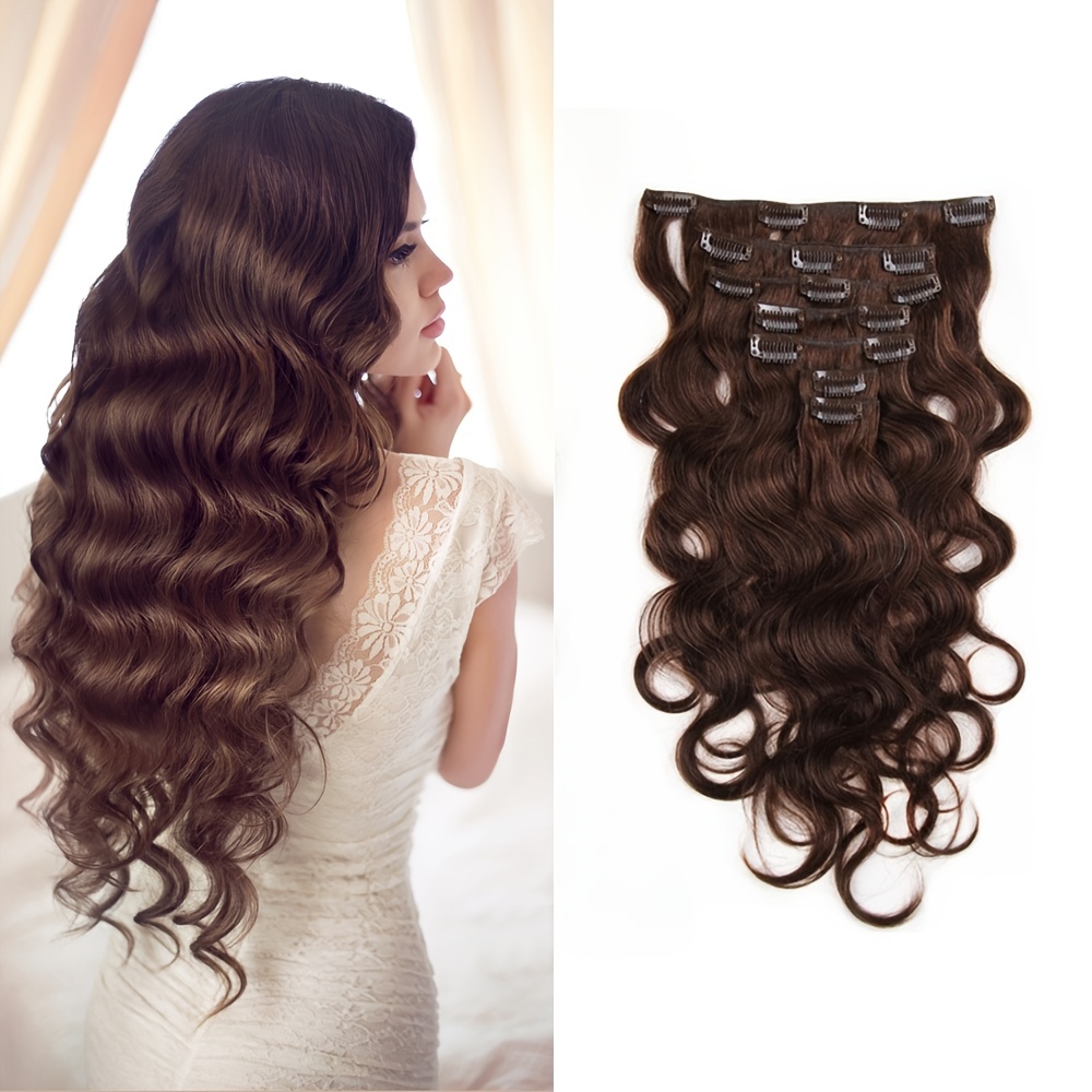 Body Wave Clip In Human Hair Extensions 7pcs/set Curly Full Head Human Hair  Pieces