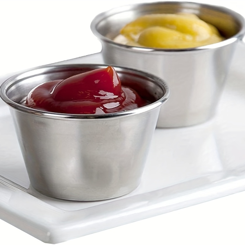10Pcs Seasoning Dishes Stainless Steel Sauce Cups, Mini Commercial Grade Dipping  Sauce Cups, Individual Condiment Cups