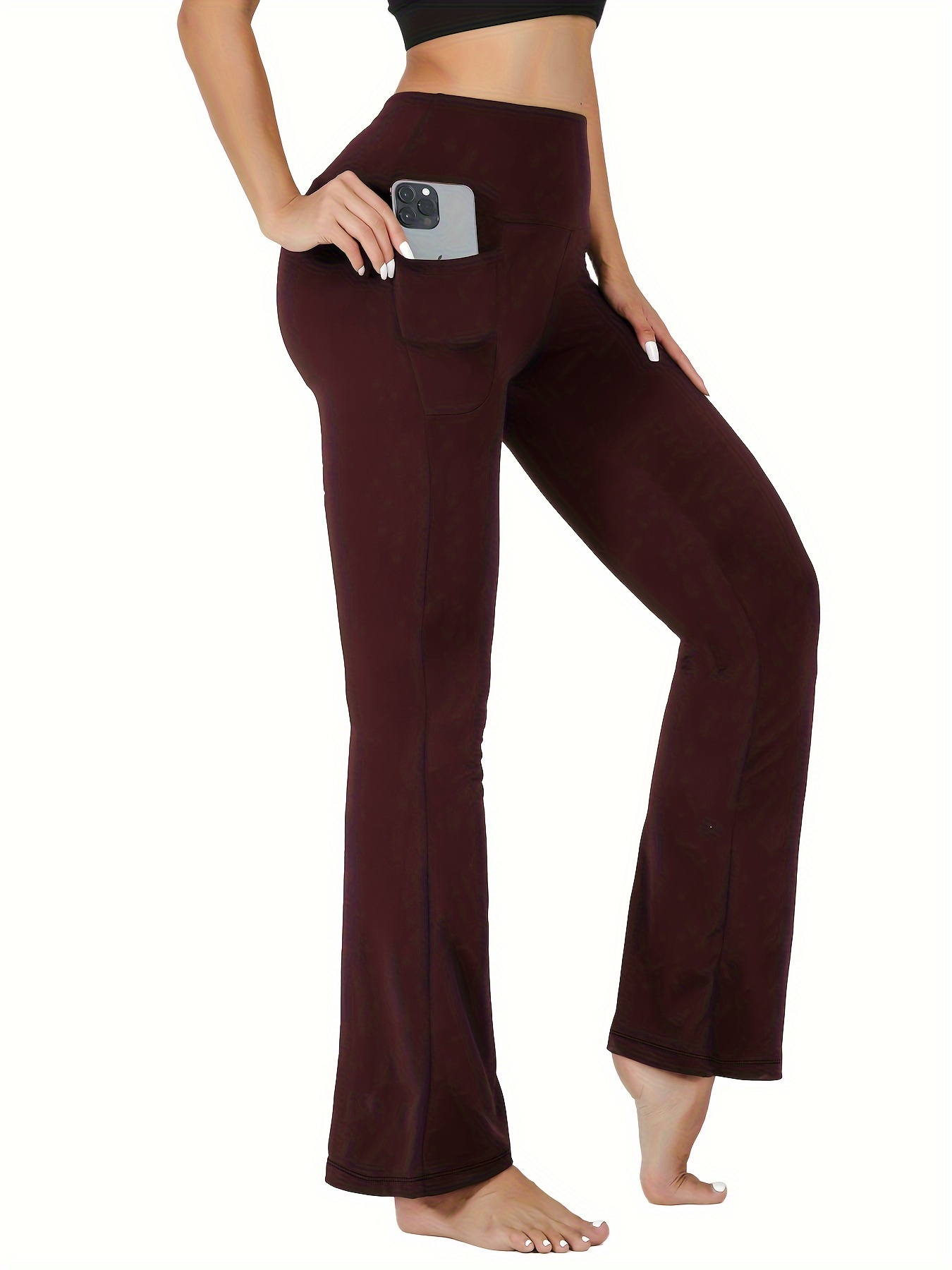 Women Bootcut Yoga Pants Pockets Solid Color High Waisted - Temu