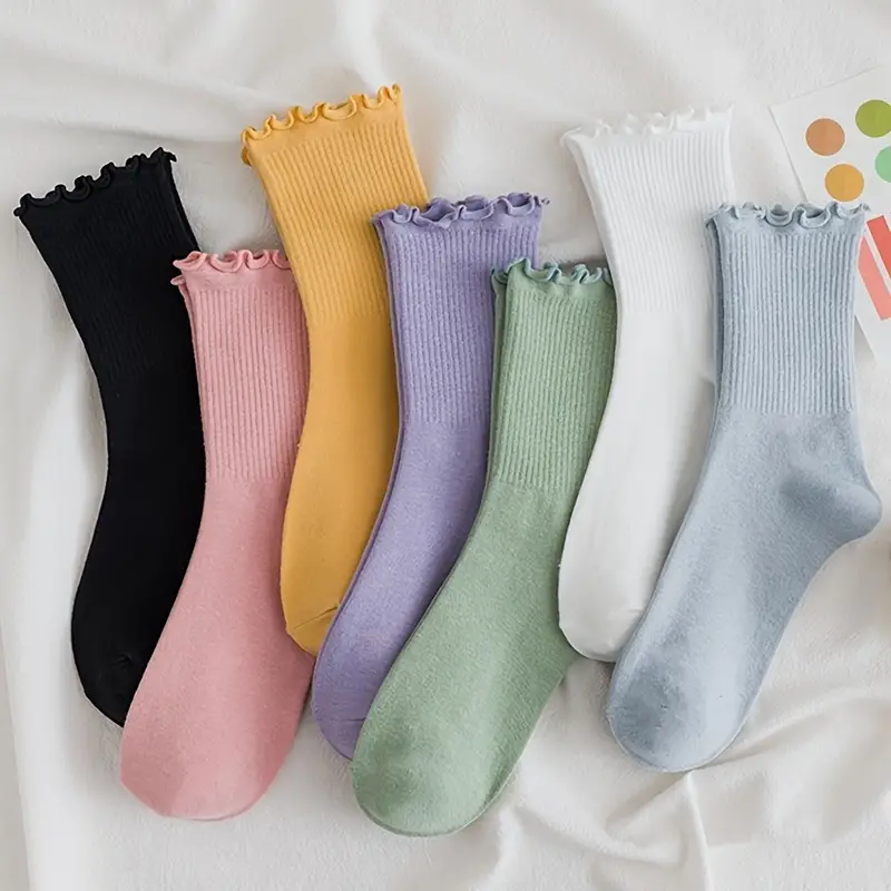 Women Socks Cute Ruffle Socks Cotton Socks Women Crew Frilly - Temu Canada