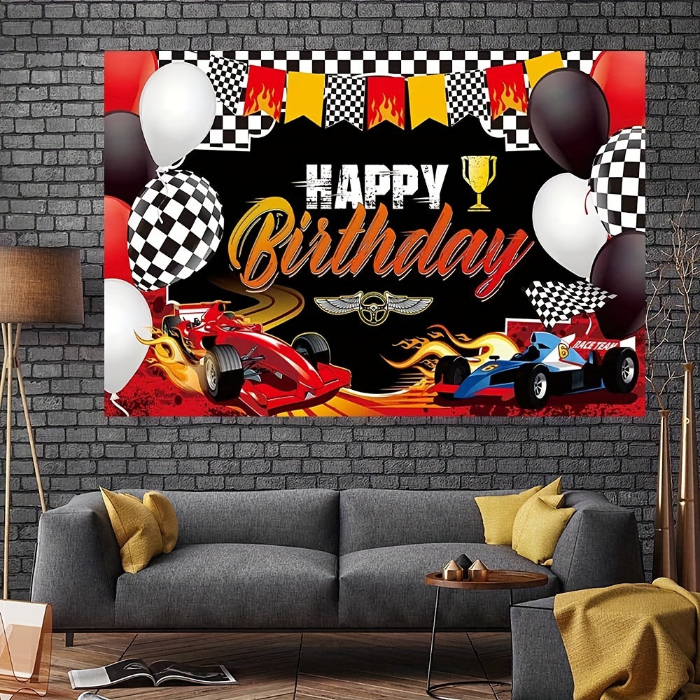 Car Racing Happy Birthday Backdrop, Car Themed Birthday Party ...