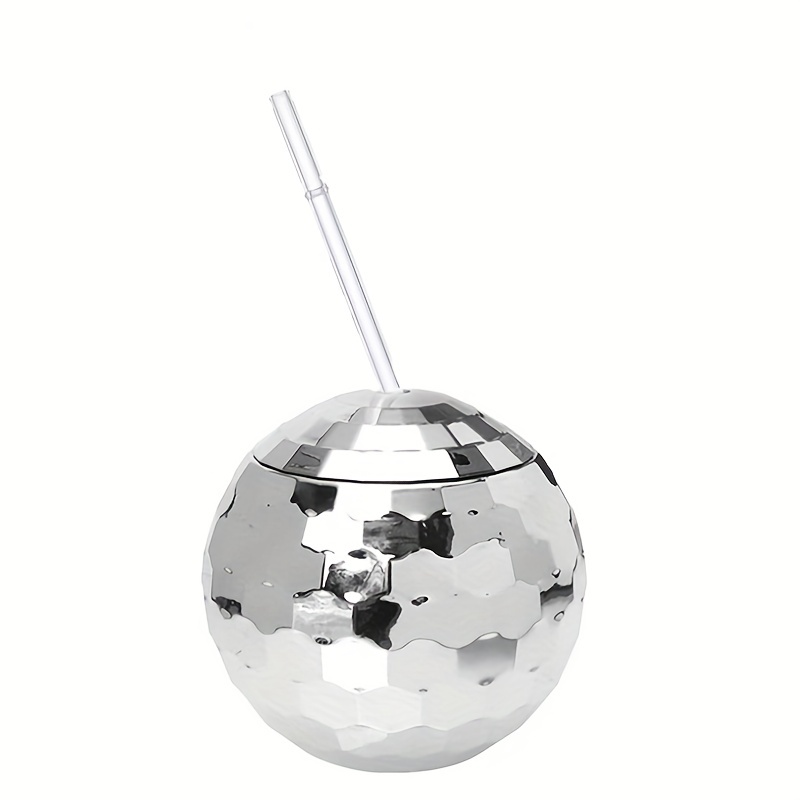Silver Disco Ball Plastic Drink Tumbler with Lid & Reusable Straw - 16 oz