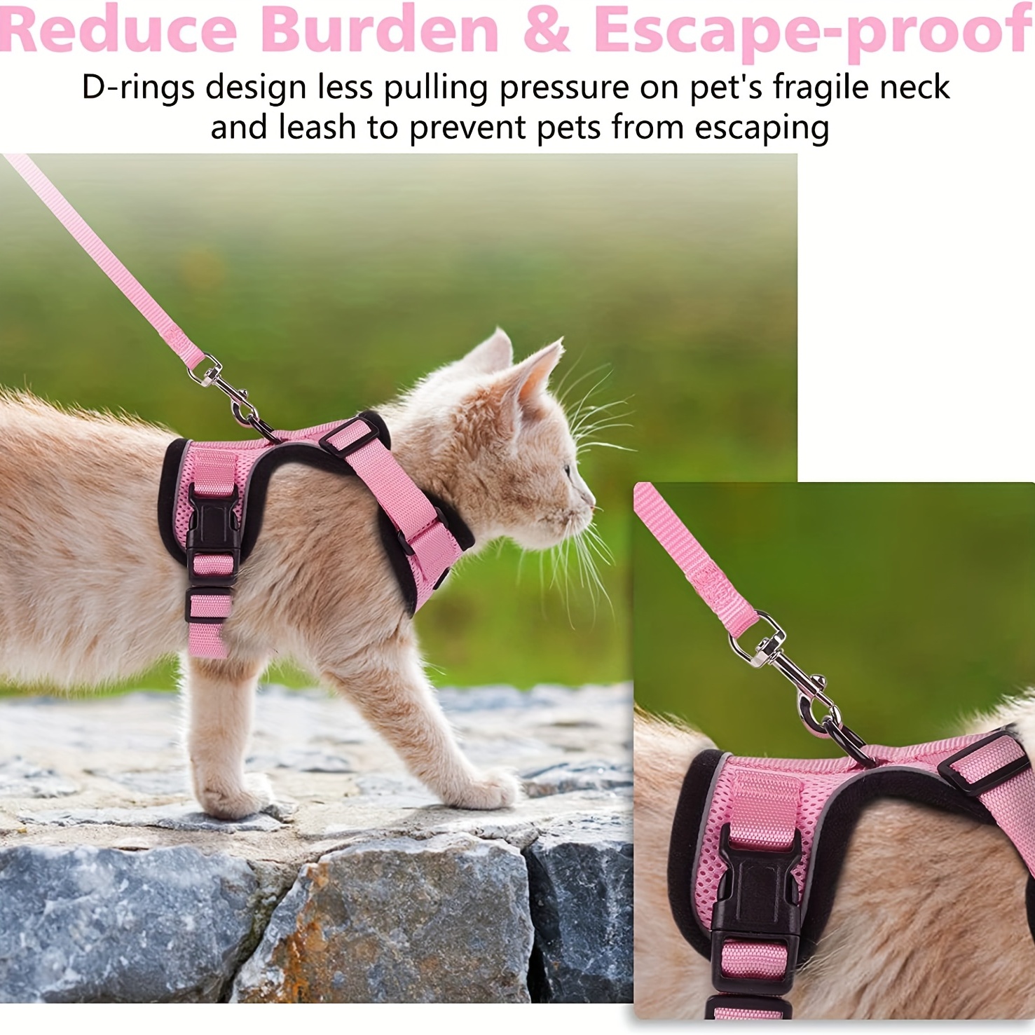 rabbitgoo Cat Harness and Leash for Walking, Escape Proof Soft Adjustable  Vest Harnesses for Cats, Easy Control Breathable Reflective Strips Jacket