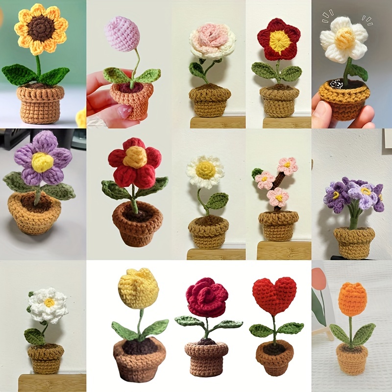 1pc Handmade Crochet Flower Bonsai, Crochet Gift Decoration For Home, Car, Office, Etc., Creative Gift