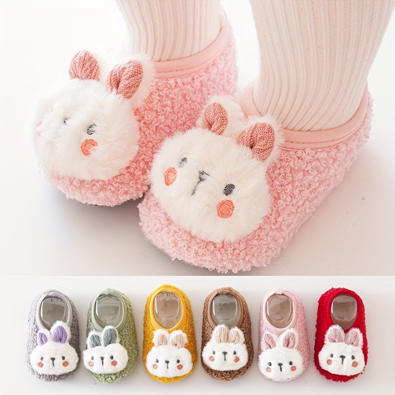 

A Pair Of Baby Girl's Non Slip Sock Shoes With Cute Animals Decoration, Comfy Breathable Casual Thermal Indoor Shoes, Winter & Autumn
