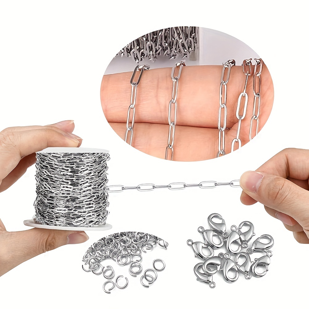 Stainless Steel Chain Bulk Flat Paperclip Link Chains - Temu