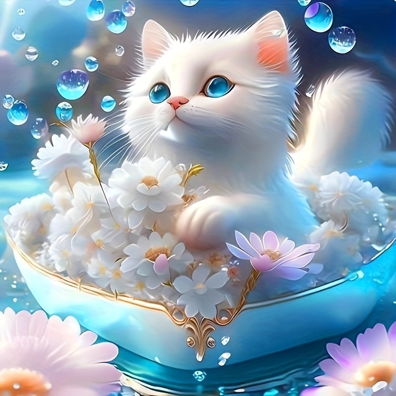 

1pc Cat Full Circle Diamond Painting Kit, 5d Art Embroidery Cross Stitch Painting Diamond Painting Art 20*20cm/7.87inx7.87in Diy Handmade Craft, Wall Decor Home Decor Ornament Without Frame