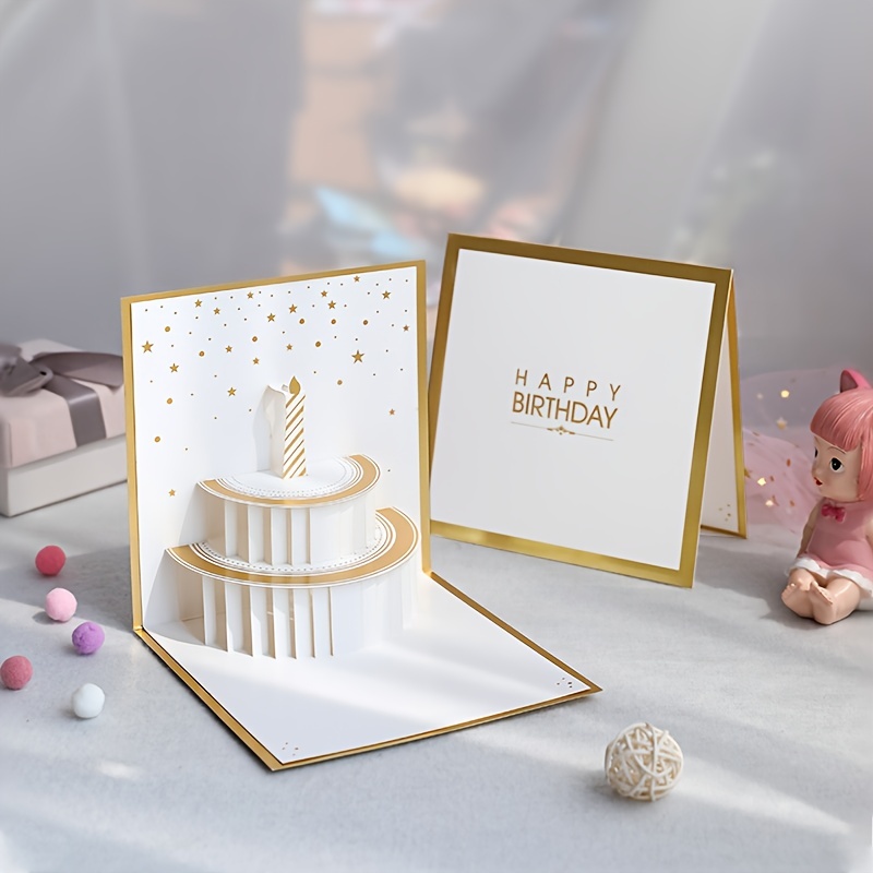 Birthday Card Greeting Bronzing Cake Handmade 3D Gift