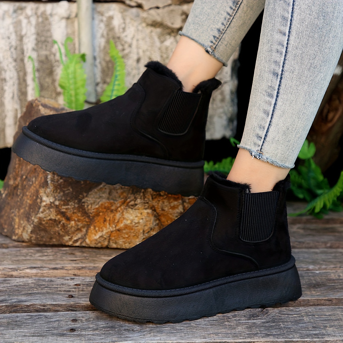 Platform Short Boots Women s Solid Color Casual Slip Plush - Temu