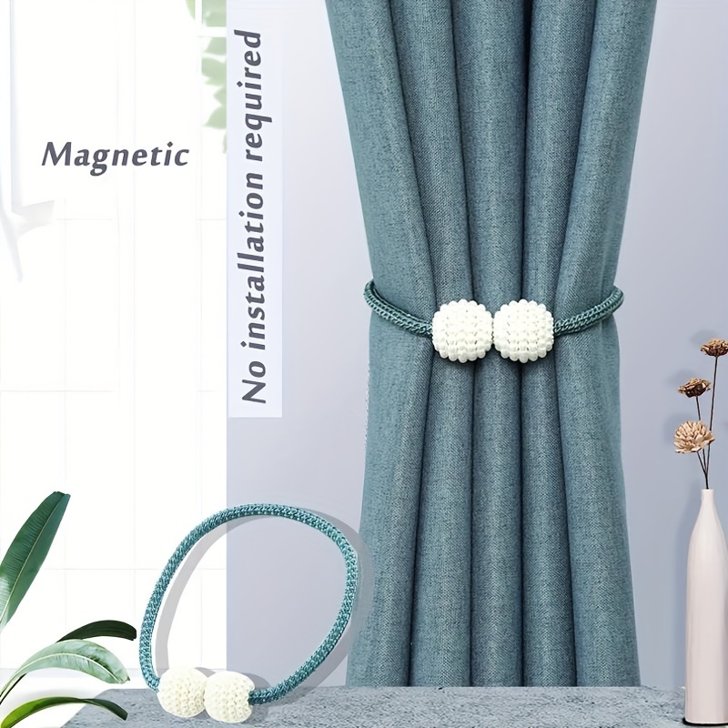 2Pcs Magnetic Curtain Clip Curtain Holder Tieback Buckle Clip Buckle Pearl  Tie Backs Curtain Accessories Home Decoration,Blue,2pcs