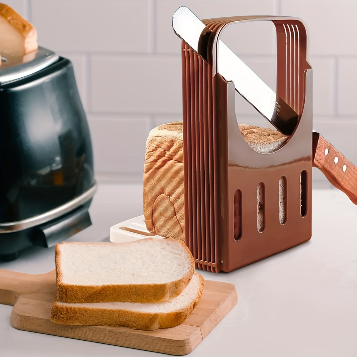 Bread Slicer Elite, Brushed Stainless Steel Guide and Maple Wood