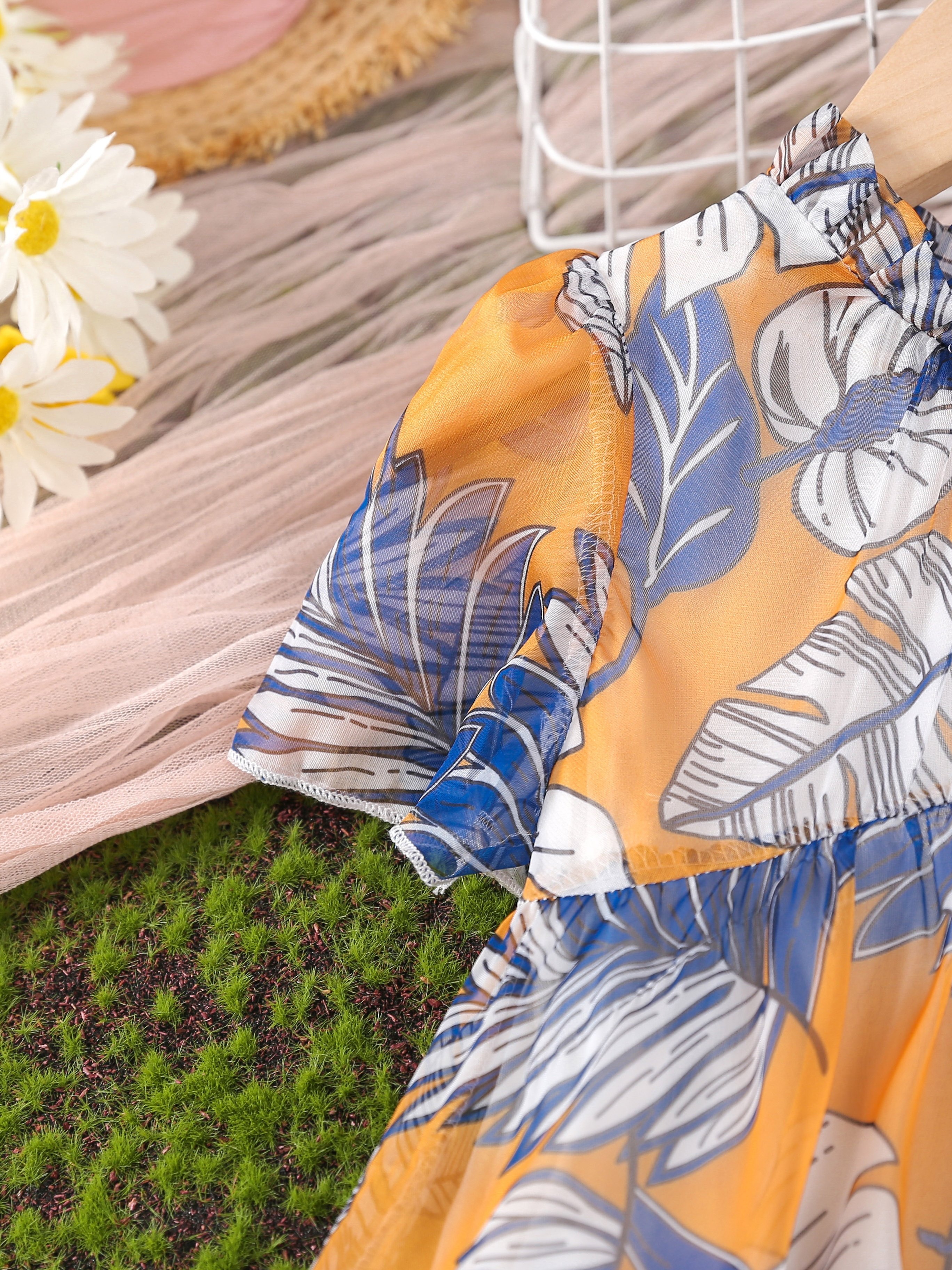 Girls Short Sleeve Floral Print Woven Ruffle Dress - Homegrown by