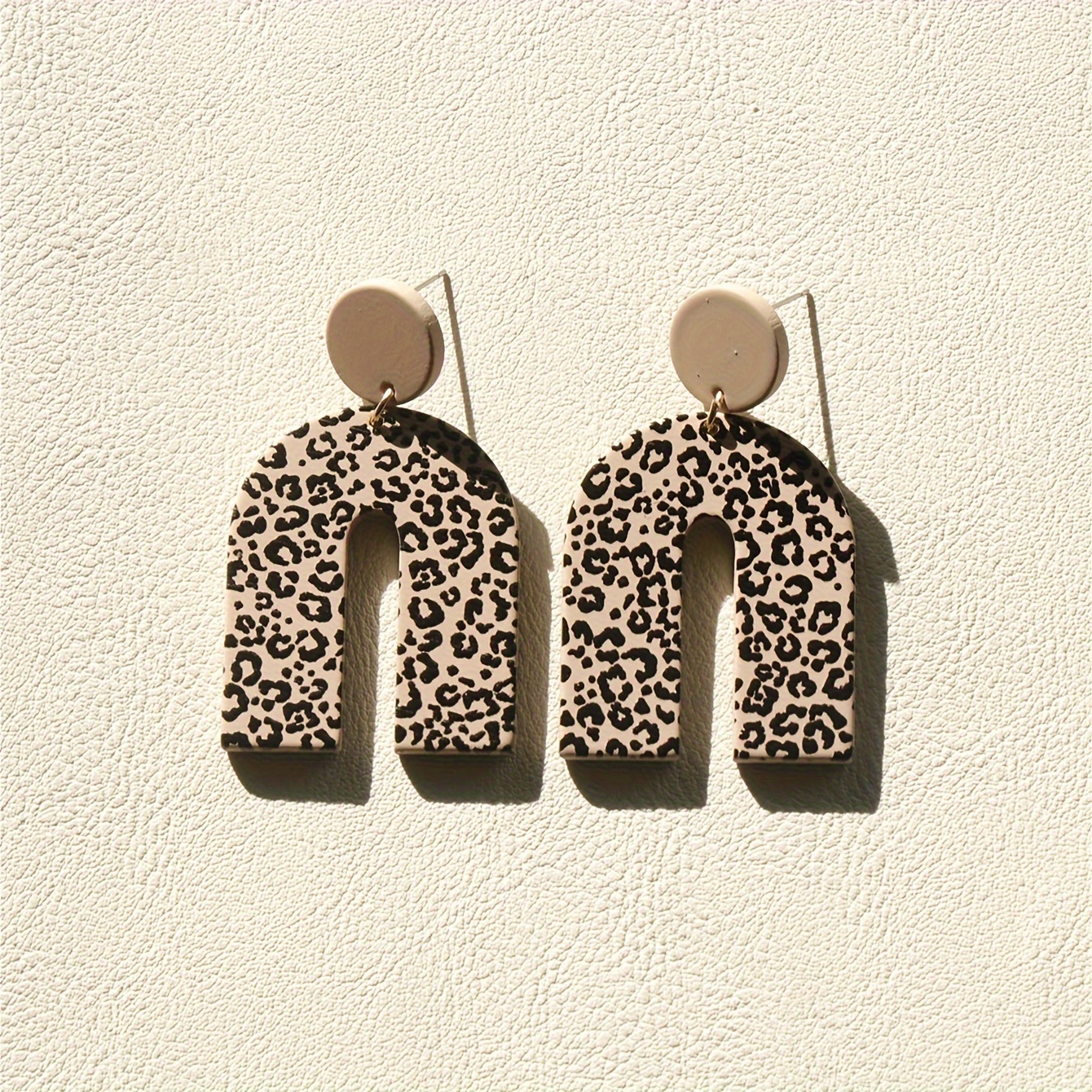 Image of 1 Pair Of -chic Leopard Print Dangle Earrings - Vintage-inspired Acrylic With Polymer Clay Texture, Stainless Steel Posts, U-shaped Design For A Look, Quirky Earrings