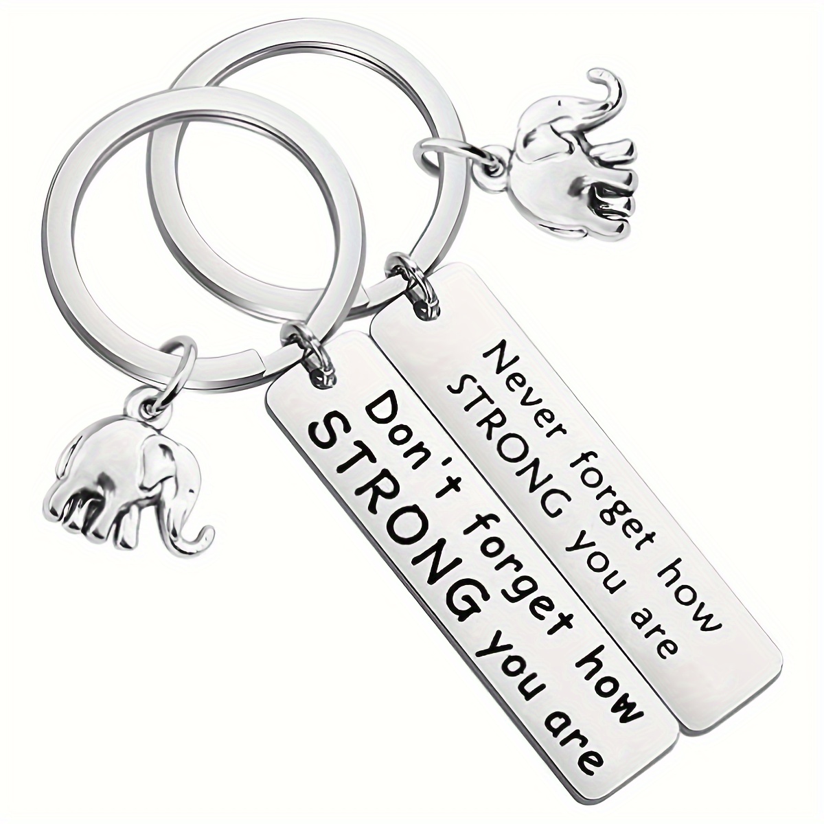 Temu Inspirational Stainless Steel Keychain, Don't Forget How Strong You Are Elephant Pendant Key Ring, Car Key Bag Pendant Accessory,Stainless Steel