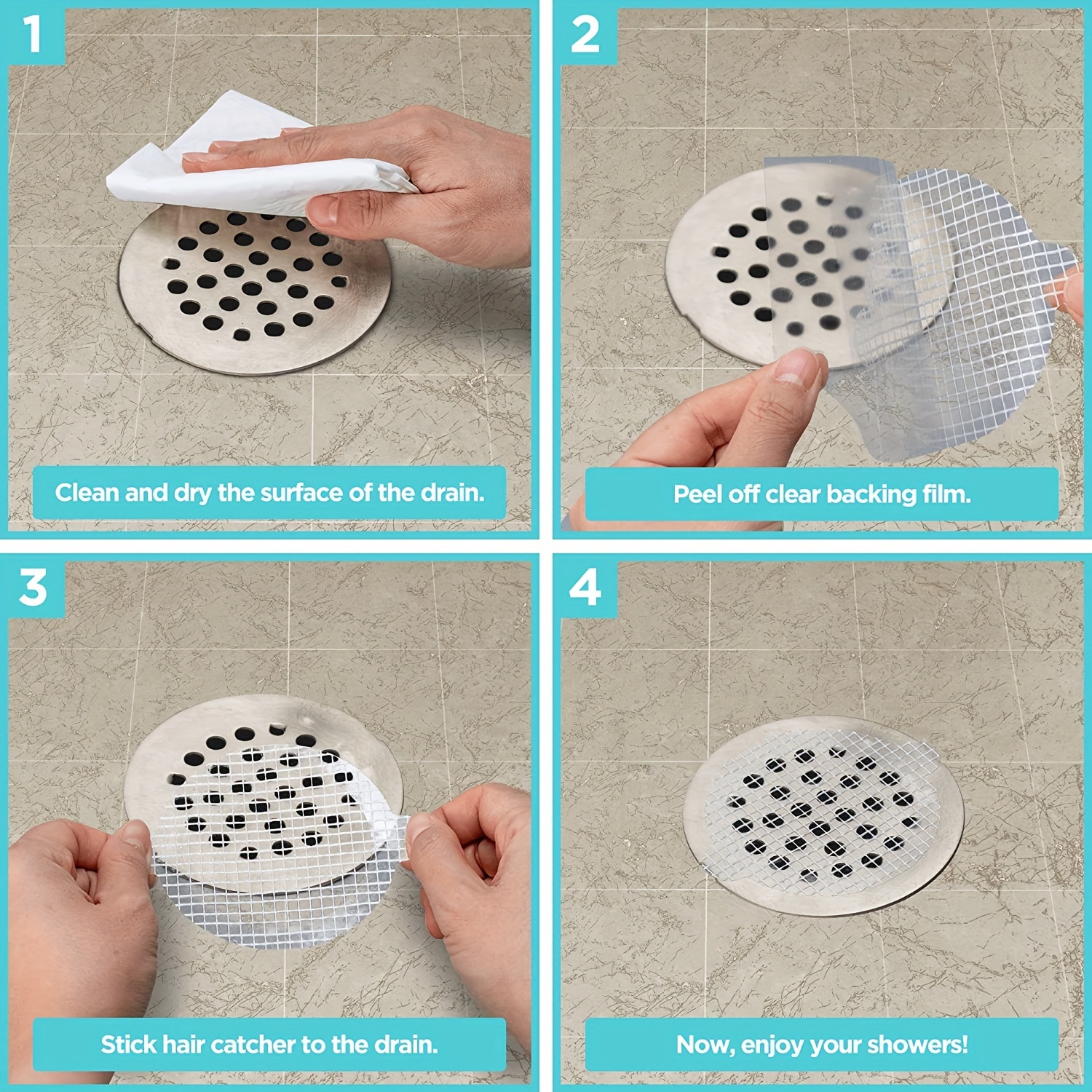 50 Pcs Disposable Shower Drain Hair Catcher Mesh Stickers, Anti Clogging  Floor Sink Strainer, Showe