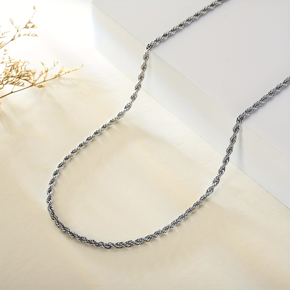 1pc 5mm Men's Rope Necklace ，Stainless Steel Twist Necklace, Twisted Rope  Chain Necklace For Men Women