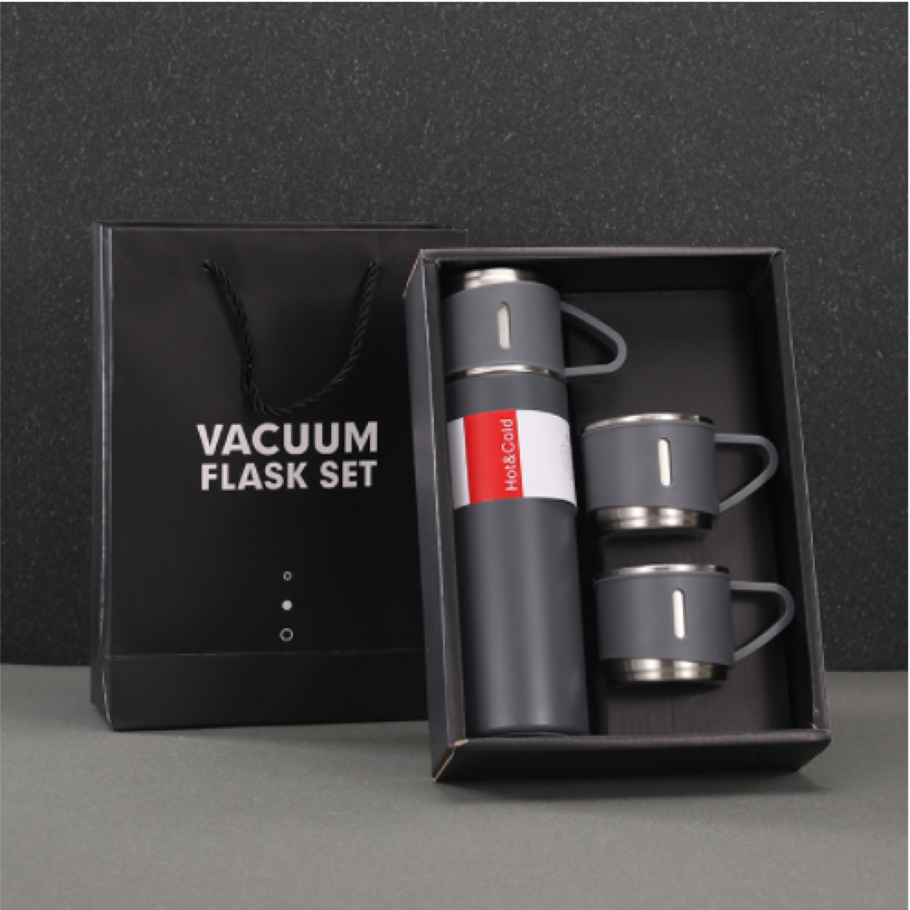  Gray Vacuum Flask Set - Insulated Water Bottle w/ 3