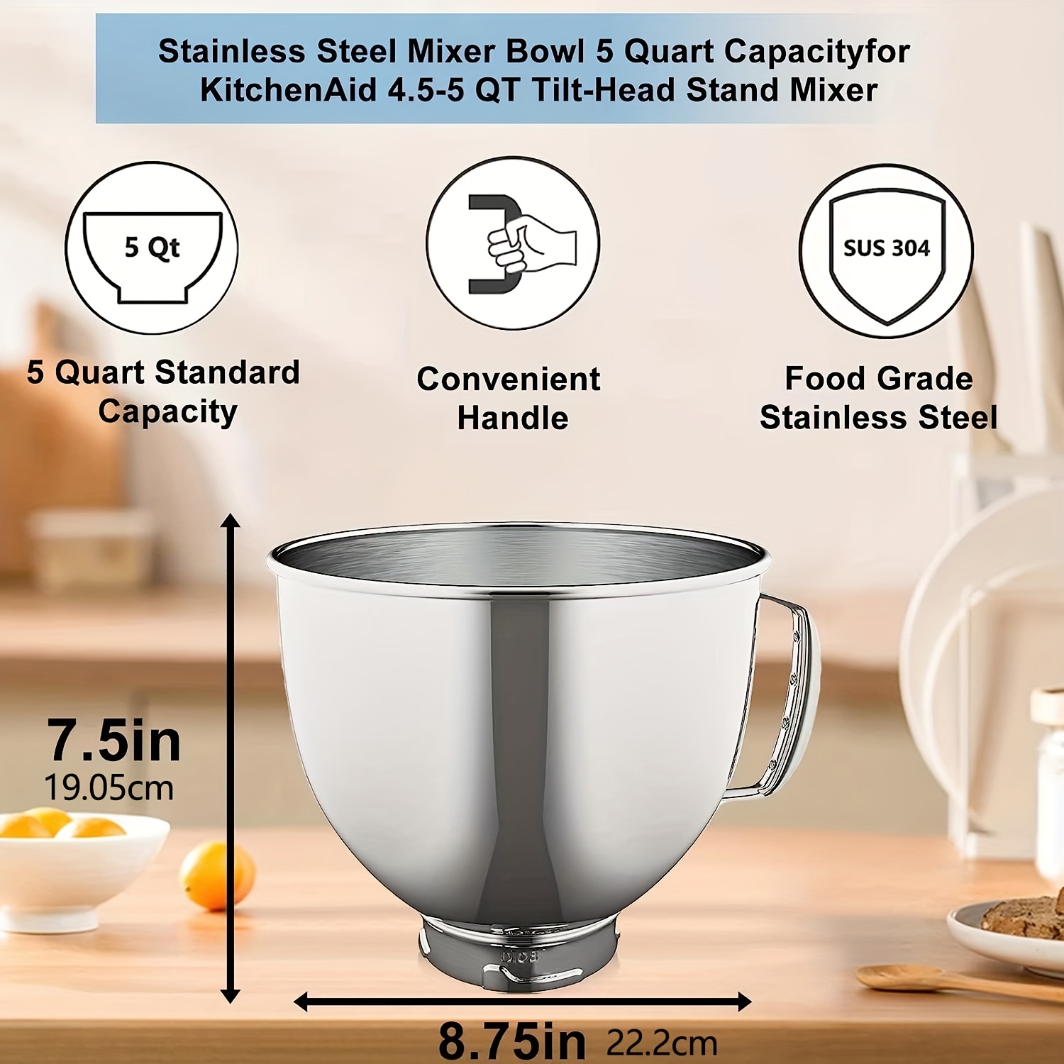 Silver Material: Stainless Steel Stainless Steel Bowl For Kitchenaid 4.5-5  Quart Tilt Head Stand Mixer Replacement For Kitchenaid Mixer Bowl Paper Box  Packaging - Temu