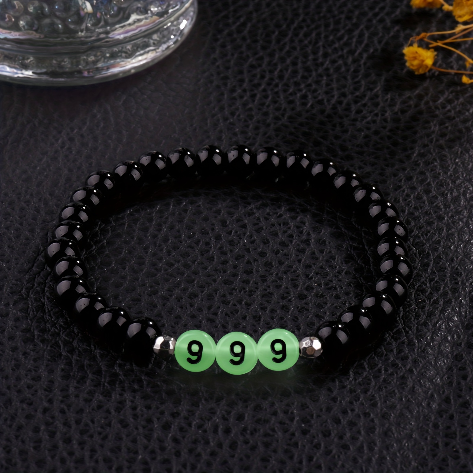 Lucky Luminous Angel Number 000 999 Black Glass Beads - Temu