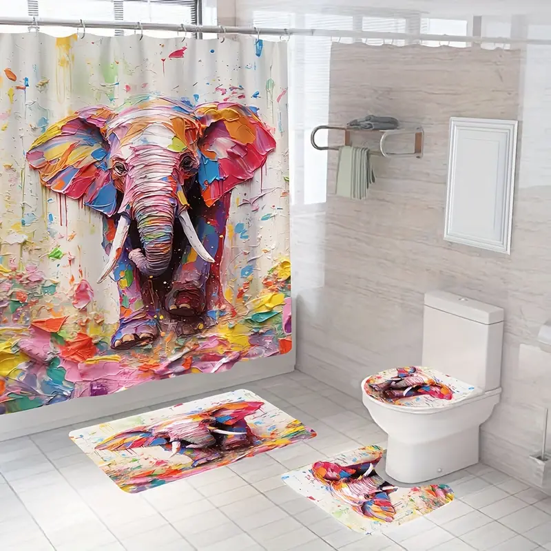 Colorful Elephant Decoration Shower Curtain Set Waterproof - Temu