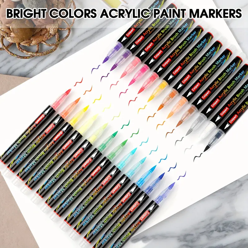 48/60 Colors Acrylic Markers Brush Pens For Fabric Rock - Temu