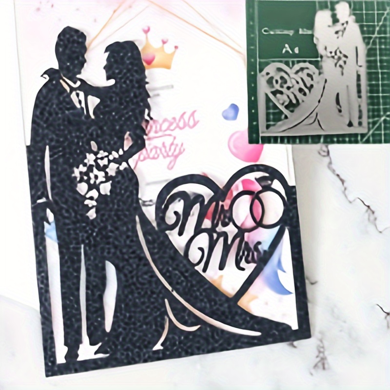 

Ideal For Creating Diy Wedding Couple Cards With Embossed Handmade Die-cutting In Golden, Using Carbon Steel Cutting Templates.