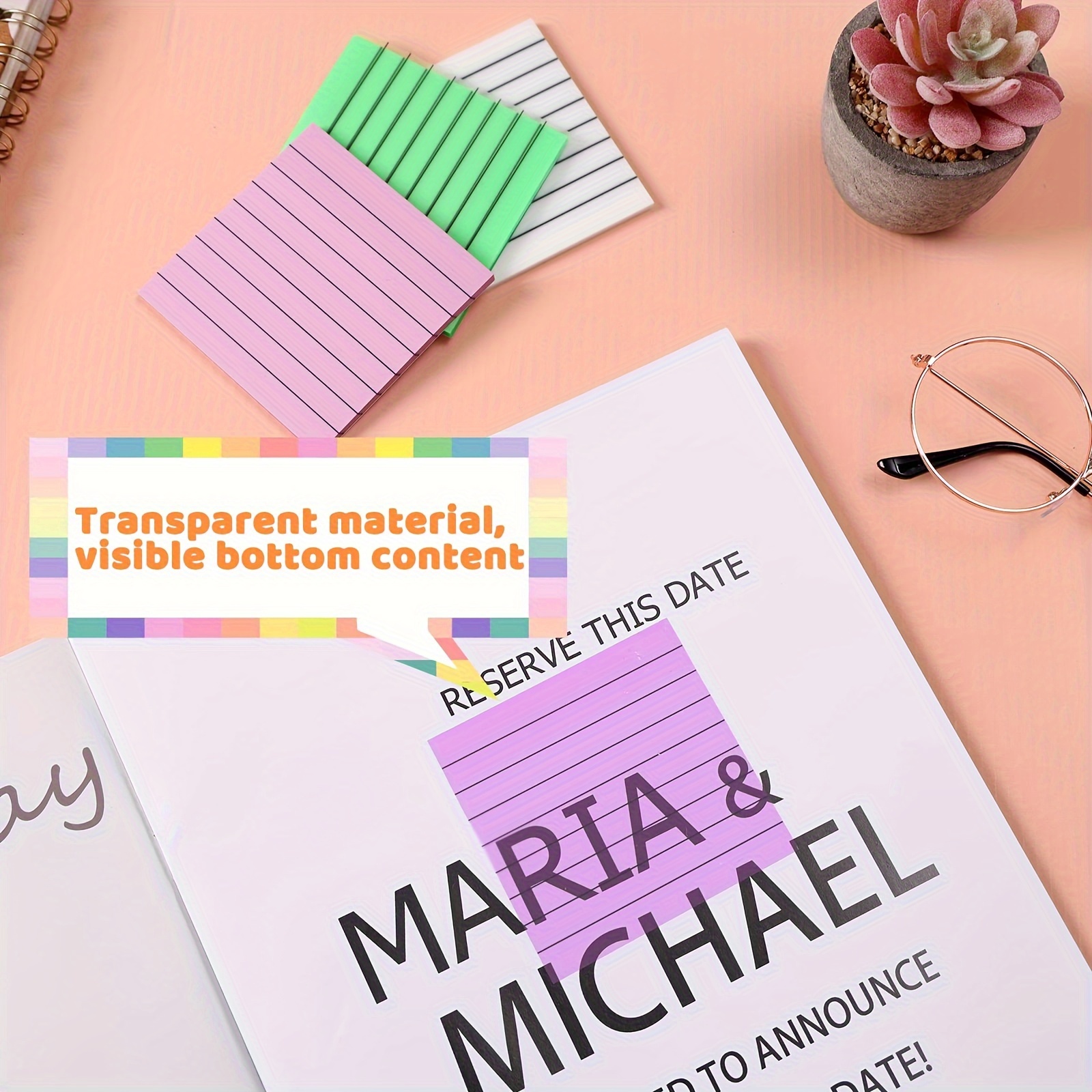 Transparent Sticky Notes/Notepads 3x3 Inch, Waterproof Translucent Multi  Color Memo Sticky Pads, Easy to Post for Home, Office