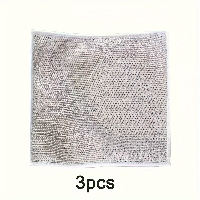 3pcs Steel Wire Dishwashing Cloth Mesh Non-Stick Oil Cleaning Cloth For  Kitchen Stove Dish Washing And Cleaning