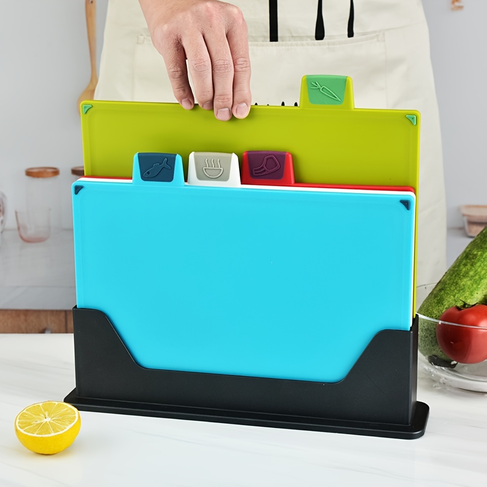 Cutting Boards 4Pcs/Set with Holder for Kitchen, Plastic Chopping