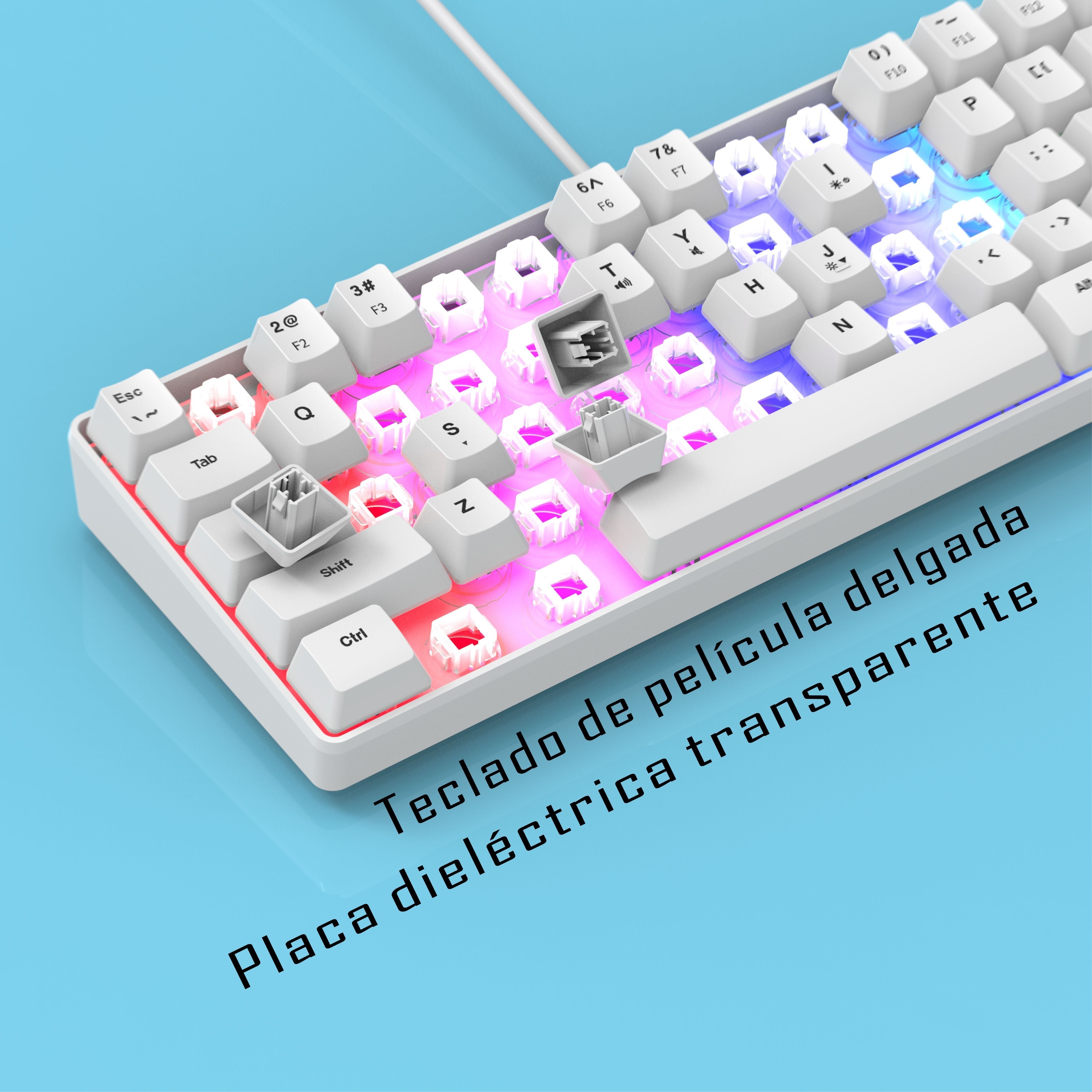 Mini teclado retroiluminado USB con cable portátil silencioso ultra  compacto pequeño teclado para juegos de 64 teclas para PC/Mac Gamer Typist  Travel