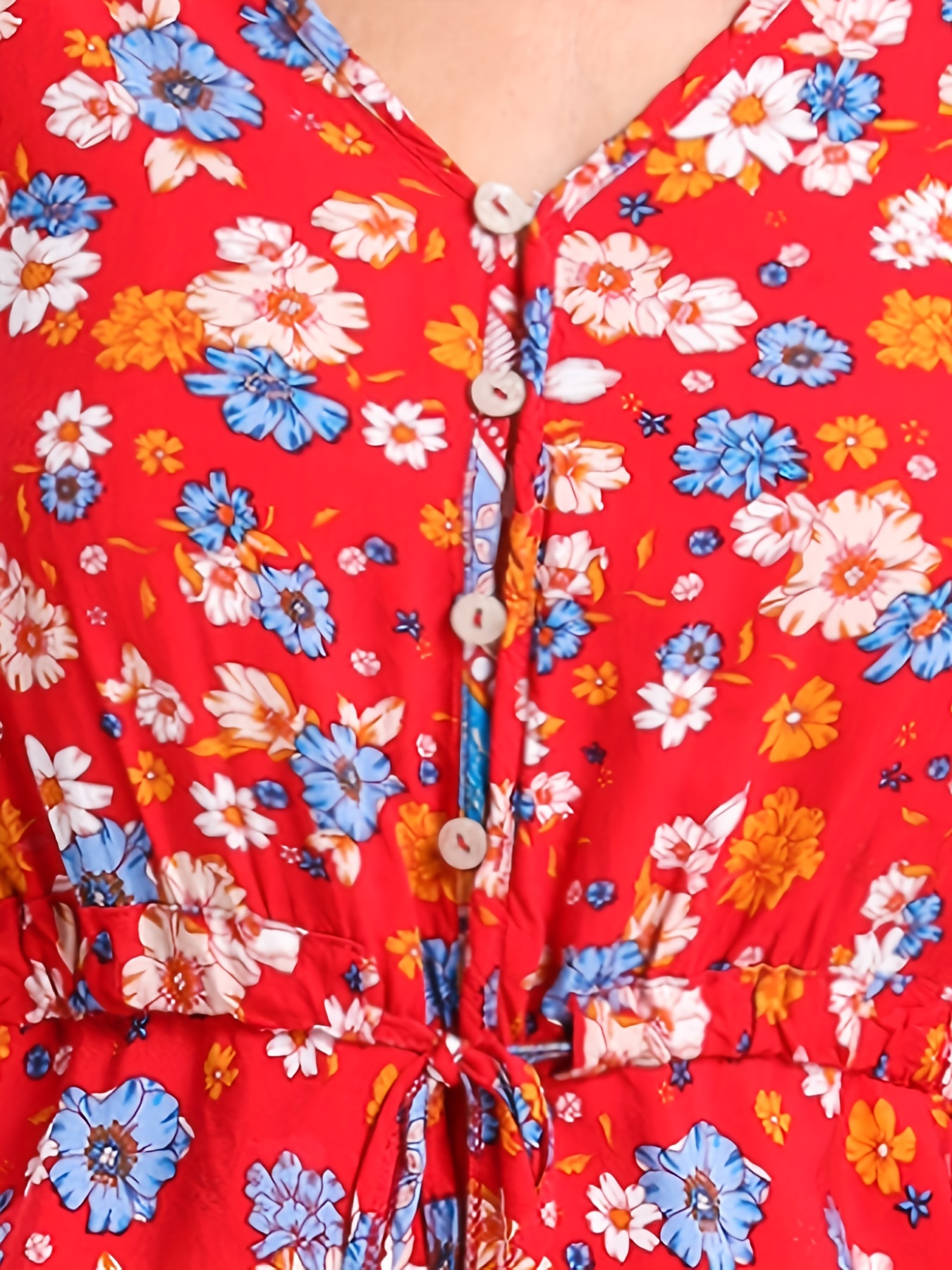 AMCOO Womens Summer Short Flared Sleeve Romper V Neck Floral Prnt